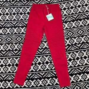 Umgee Red Leggings w/ Zipper at Ankles Sz Small